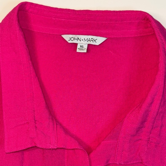 John Mark Crinkle Dolman Sleeve Blouse Button Down Top Vibrant Pink Size XL - Picture 4 of 9